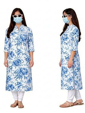 Rayon A-Line 3/4 Sleeve Collar Neck Kurti Sundress